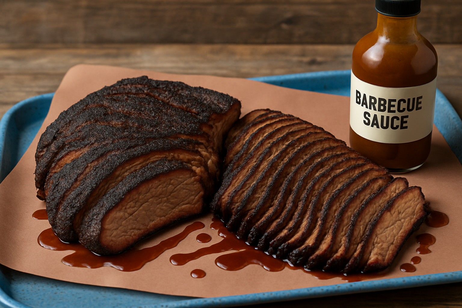 A display of Franklin Barbecue’s legendary sliced brisket—bold bark, tender inside, and smoky perfection on every slice