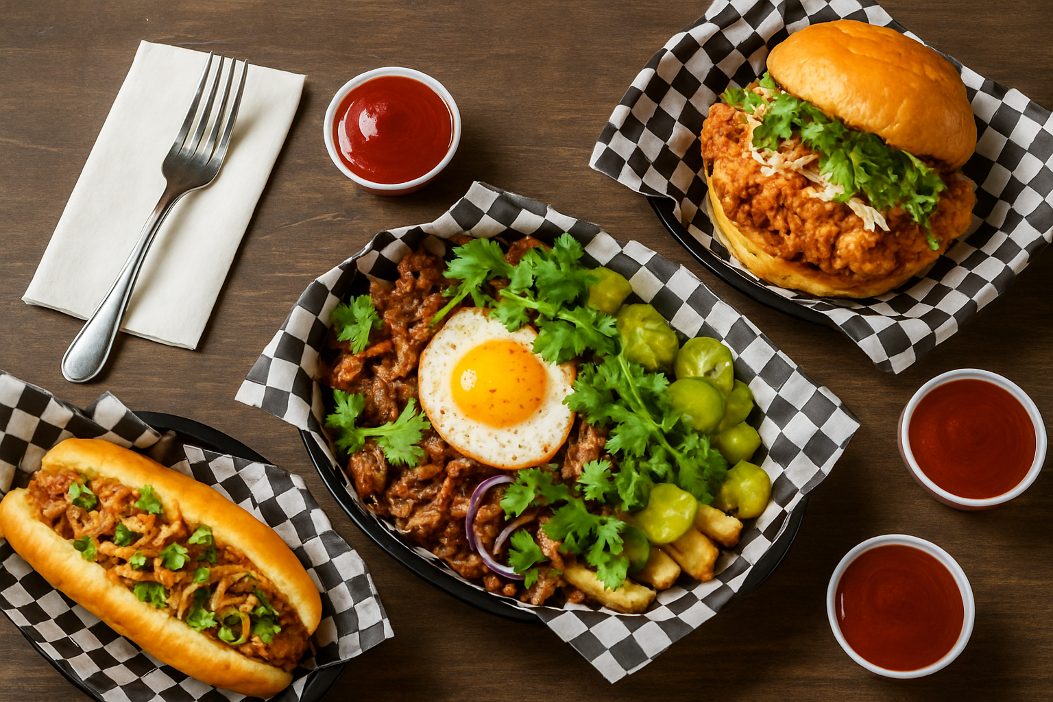 Table Loaded With Loaded Fries Garnished With Vegg